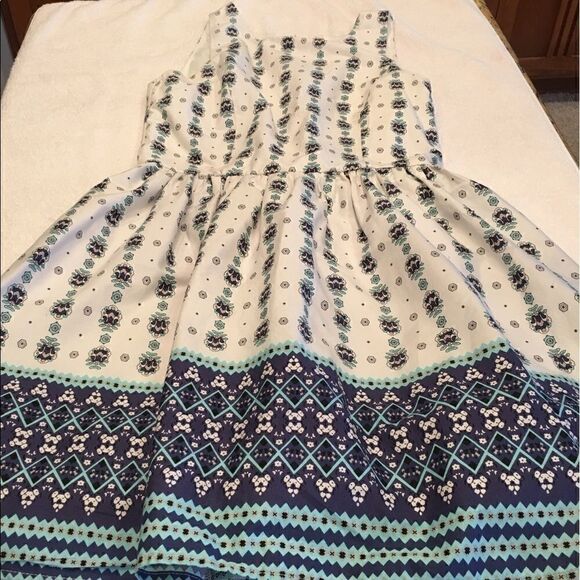 RNB large dress blue white teal scoop full skirt easy care - Picture 1 of 8